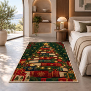 Book Christmas Tree rug in a bedroom with an arched window