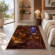 Magical Library rug in a bedroom with an arched window