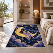 Reading on the Moon rug in a bedroom with an arched window