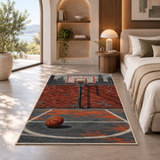 Streetball Chain Net Court rug in a bedroom with an arched window