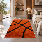 Basketball Texture Close-Up rug in a bedroom with an arched window