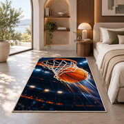 Swish Arena Lights rug in a bedroom with an arched window