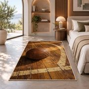 Vintage Leather Basketball rug in a bedroom with an arched window