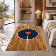 Center Court Circle rug in a bedroom with an arched window