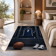 Locker Room Jersey Number 7 rug in a bedroom with an arched window