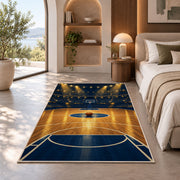 Arena Spotlight Court rug in a bedroom with an arched window