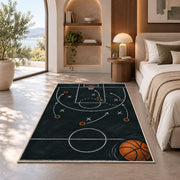 Chalkboard Basketball Play rug in a bedroom with an arched window