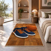 High-Top Sneakers and Ball rug in a bedroom with an arched window
