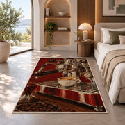 Vintage Espresso Machine rug in a bedroom with an arched window