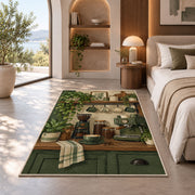 Cozy Coffee Bar Nook rug in a bedroom with an arched window