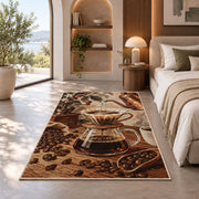 Pour Over Coffee rug in a bedroom with an arched window