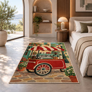 Retro Coffee Cart rug in a bedroom with an arched window