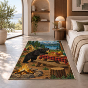 Black Bear Campsite Picnic rug in a bedroom with an arched window