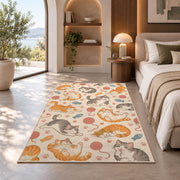 Lazy Cats Pattern rug in a bedroom with an arched window