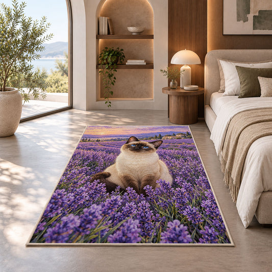 Siamese Cat Lavender rug in a bedroom with an arched window