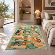 Cat Tree Playground rug in a bedroom with an arched window