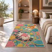 Kittens Tangled in Yarn rug in a bedroom with an arched window
