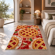 Cherry Pie Rug in a bedroom with an arched window