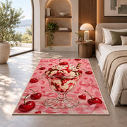 Cherry Sundae Rug in a bedroom with an arched window