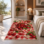 Cherry Picnic Rug in a bedroom with an arched window
