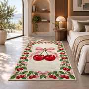 Cherry Border Rug in a bedroom with an arched window