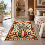Circus Elephant Rug in a bedroom with an arched window