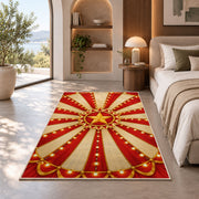 Circus Tent Ceiling Rug in a bedroom with an arched window