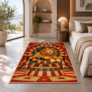 Circus Lion Rug in a bedroom with an arched window