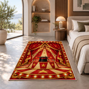 Circus Stage Rug in a bedroom with an arched window