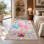 Cotton Candy Rug in a bedroom with an arched window