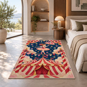 Circus Tightrope Rug in a bedroom with an arched window