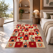 Checkered Circus Rug in a bedroom with an arched window