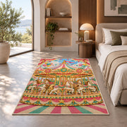 Carousel Rug in a bedroom with an arched window