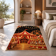 Carnival Night Rug in a bedroom with an arched window