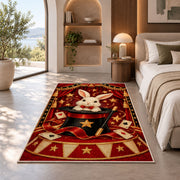 Magic Rabbit Rug in a bedroom with an arched window
