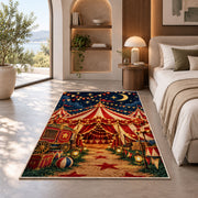 Circus Tent at Night Rug in a bedroom with an arched window