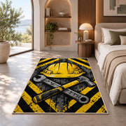 Hard Hat and Tools Rug in a bedroom with an arched window