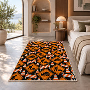 Construction Sign Pattern Rug in a bedroom with an arched window