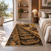 Excavator Tracks Rug in a bedroom with an arched window
