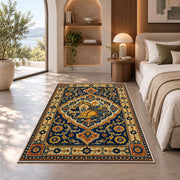 Persian Style Construction Rug in a bedroom with an arched window