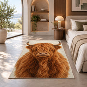 Highland Cow Portrait Rug in a bedroom with an arched window