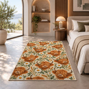 Highland Cow Pattern Rug in a bedroom with an arched window