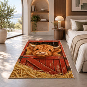 Highland Cow Barn Door Rug in a bedroom with an arched window