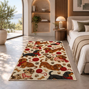 Dachshund Pattern Rug in a bedroom with an arched window
