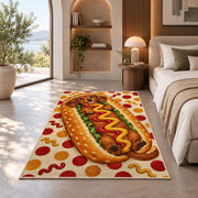 Hot Dog Dachshund Rug in a bedroom with an arched window