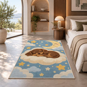 Sleeping Dachshund Puppy Rug in a bedroom with an arched window