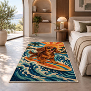 Surfing Dachshund Rug in a bedroom with an arched window