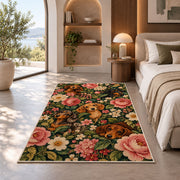 Floral Dachshund Rug in a bedroom with an arched window