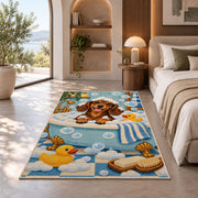 Bath Time Dachshund Rug in a bedroom with an arched window