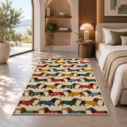 Dachshund Parade in Sweaters rug in a bedroom with an arched window